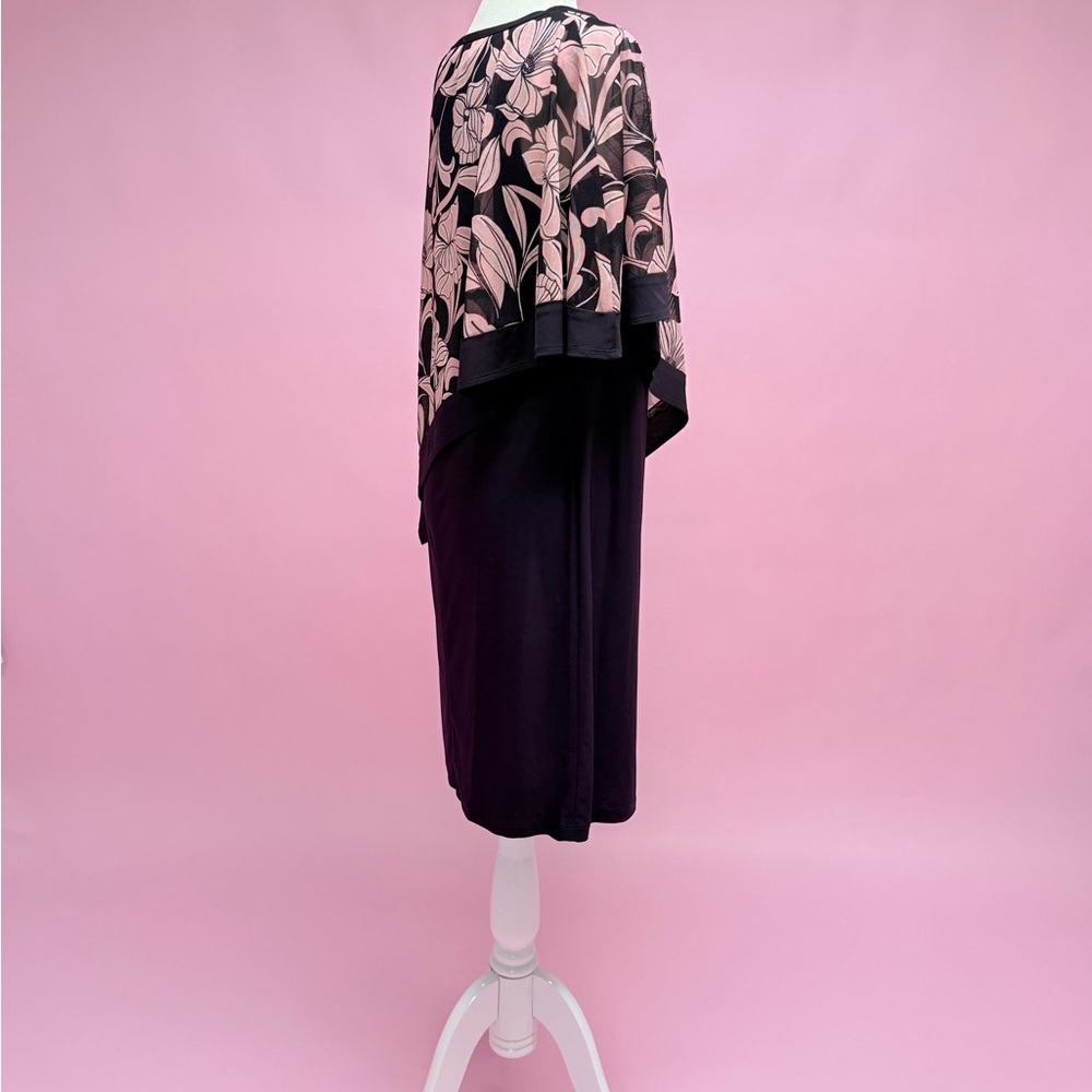 R&M Richards Asymmetrical Black Dress with Pink Floral Design - Picture 6 of 8